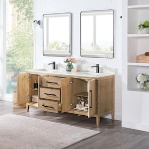 Laurel 72 in. W x 22 in. D x 34 in. H Double Sink Bath Vanity in Weathered Fir with White Quartz Top and Mirror