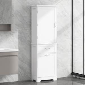20 in. W x 13 in. D x 68.1 in. H White MDF Board Freestanding Bathroom Linen Cabinet with Drawers, Adjustable Shelf
