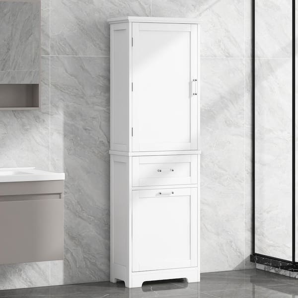 Unbranded 20 in. W x 13 in. D x 68.1 in. H White MDF Board Freestanding Bathroom Linen Cabinet with Drawers, Adjustable Shelf