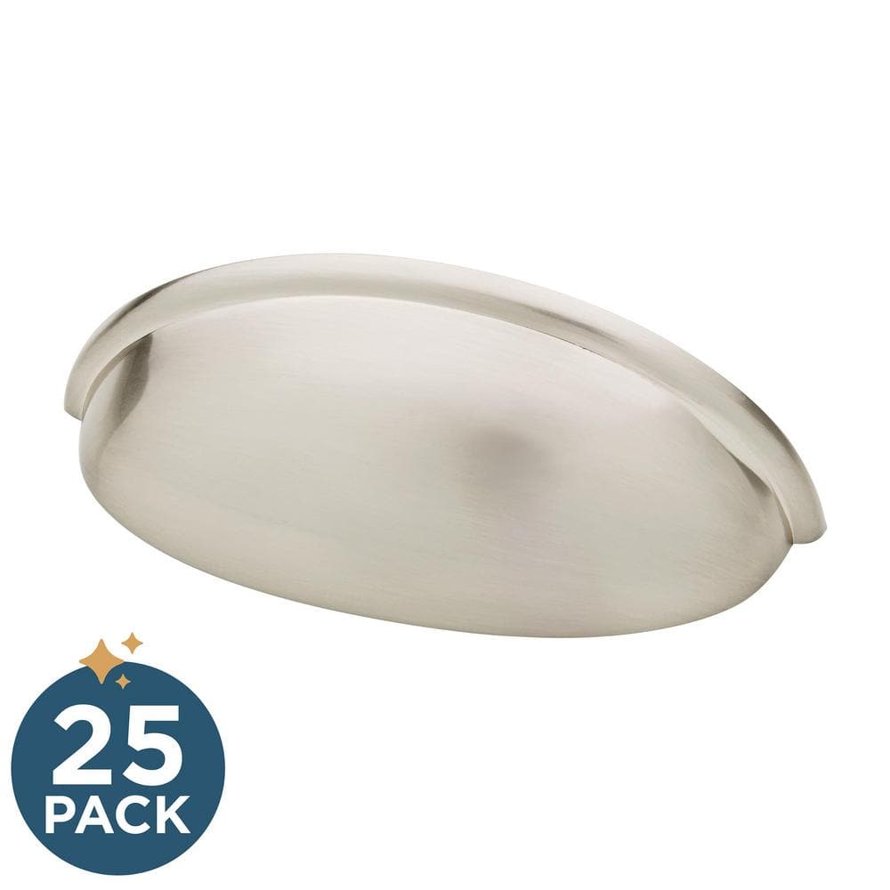 25-Pack Cup 3 in. (76 mm) Modern Satin Nickel Cabinet Drawer Cup Pulls