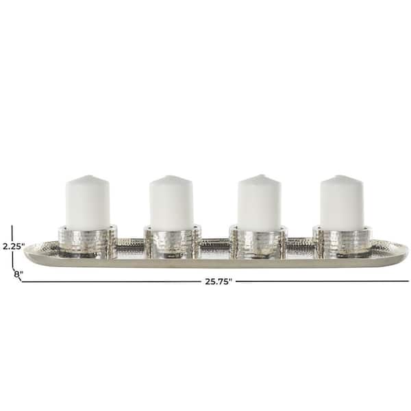 2 in. Silver Metal Stainless Steel 4-Candle Candelabra with Attached Tray
