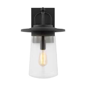 Tybee Large 1-Light Black Hardwired Outdoor Wall Lantern Sconce with Clear Glass Shade