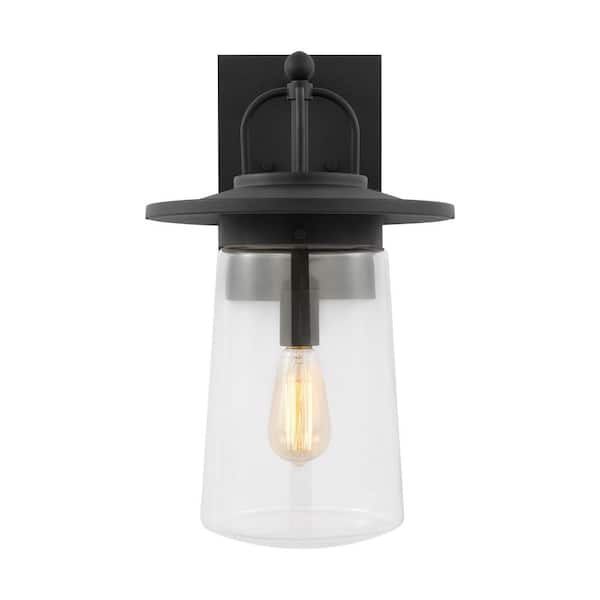 Generation Lighting Tybee Large 1-Light Black Hardwired Outdoor Wall Lantern Sconce with Clear Glass Shade