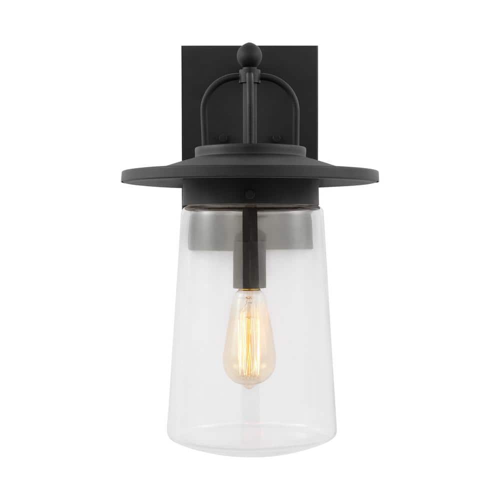 Tybee Large 1-Light Black Hardwired Outdoor Wall Lantern Sconce with Clear Glass Shade price history on PriceWatchPro