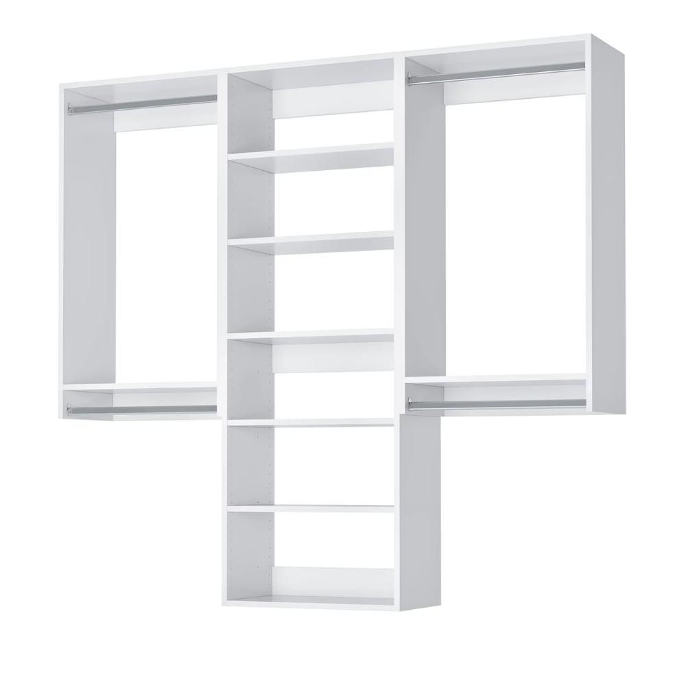 Classic 96-96 in. W White Closet Kit Double Hanging Kit Wall-Mounted 11-Shelf Wood Closet System