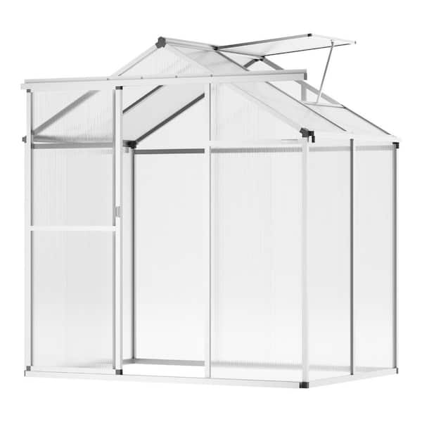 6. 06 ft. L x 4. 13 ft. W Clear Polycarbonate Greenhouse, with Adjustable Windows, Sliding Door, Aluminum