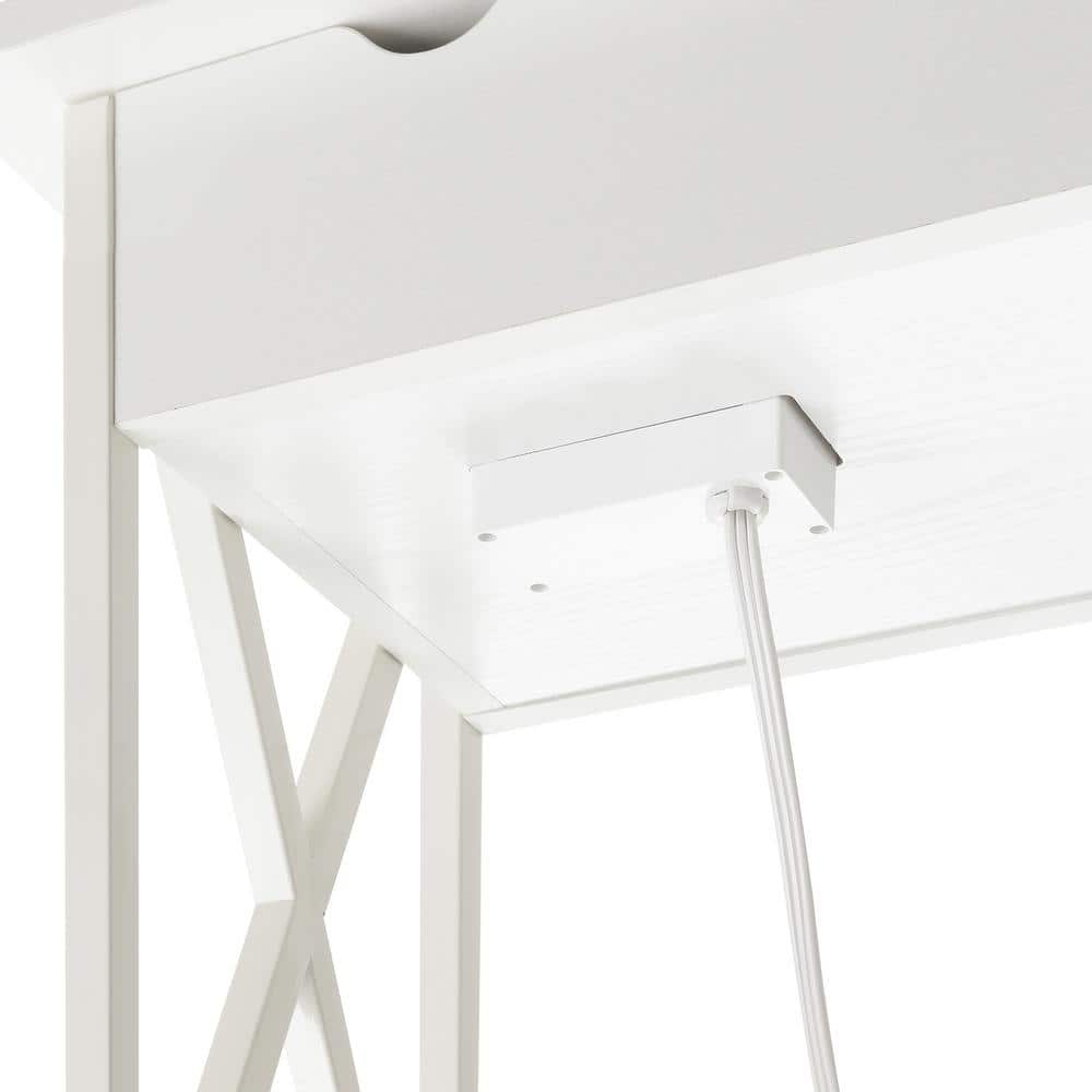 White Wood Flip-Top End Table with Charging Station