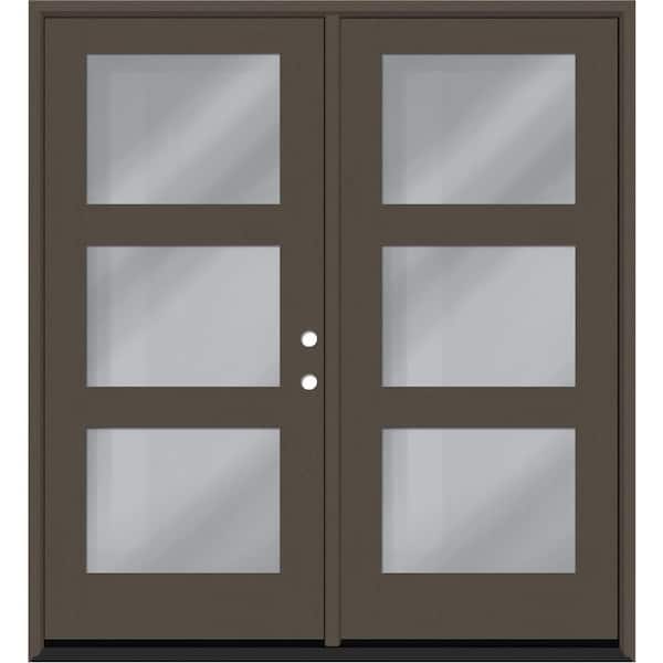 Steves & Sons Regency 72 in. x 80 in. Modern 3L Equal Clear Glass Ashwood LHIS Stained Fiberglass Retro Patio Door with 4 in. Jamb