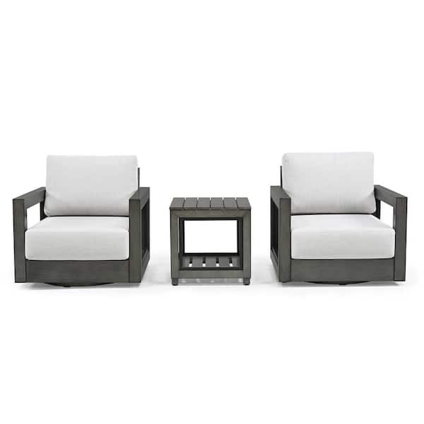 EGEIROSLIFE PureForm 3-Piece Aluminum Conversation Seating Set with Gray Cushions