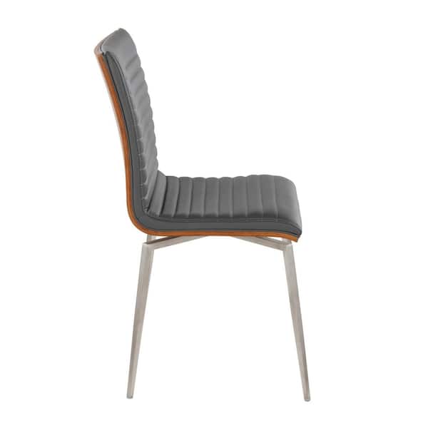 Lumisource Mason Grey Faux Leather, Walnut Wood and Stainless