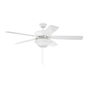 Twist N Click 52 in. Indoor White Dual Mount 3-Speed Finish Ceiling Fan with Frosted Glass Bowl Light Kit Included