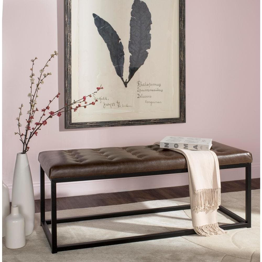 Transitional Black and Brown Tufted Bench with Parsons Legs