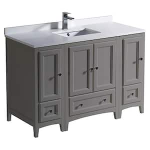 Oxford 48 in. Traditional Bathroom Vanity in Gray with Quartz Stone Vanity Top in White with White Basin and Mirror