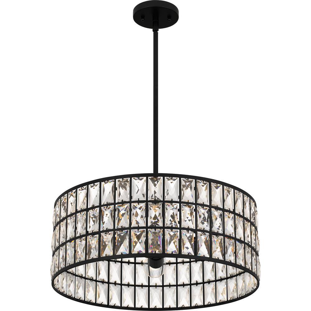 Gibson Matte Black Crystal Drum Pendant Light