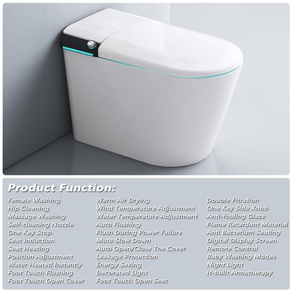 XCQQ Round Bidet Toilet Seat - Heated Seat, Hot Water Wash, Air Dryer, Night Light & Soft Close - View #3