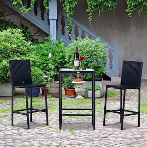 3-Piece Outdoor Patio Metal, Wicker, and Glass Top Bistro Dining Set