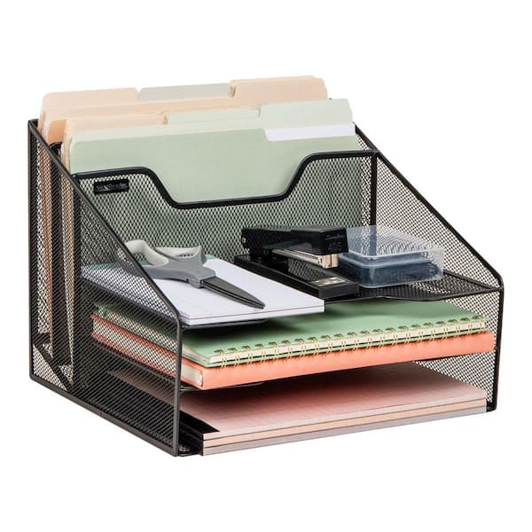 12.5 in. L x 11.5 in. W x 9.5 in. H File Organizer Desk Organizer Paper Tray Metal, Black