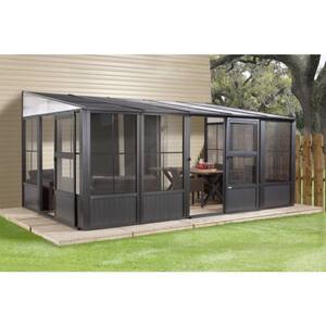 Charleston 10 ft. x 16 ft. Aluminum Wall-Mounted Solarium in Dark Gray