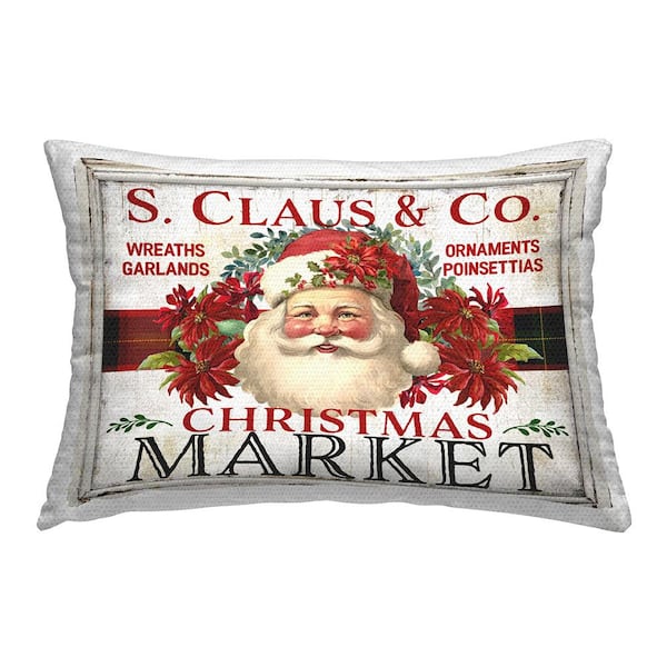 Holiday Christmas Market Red Rectangular Outdoor Throw Pillow