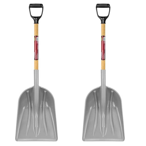 31 in. Wood Handle D-Grip Poly Scoop Shovel (2-Count)
