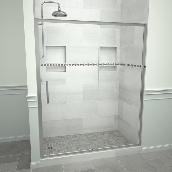 Tile Redi Redi Slide 5000 59 in. W x 76 in. H Framed Sliding Shower Door in Polished Chrome with Handle and Clear Glass