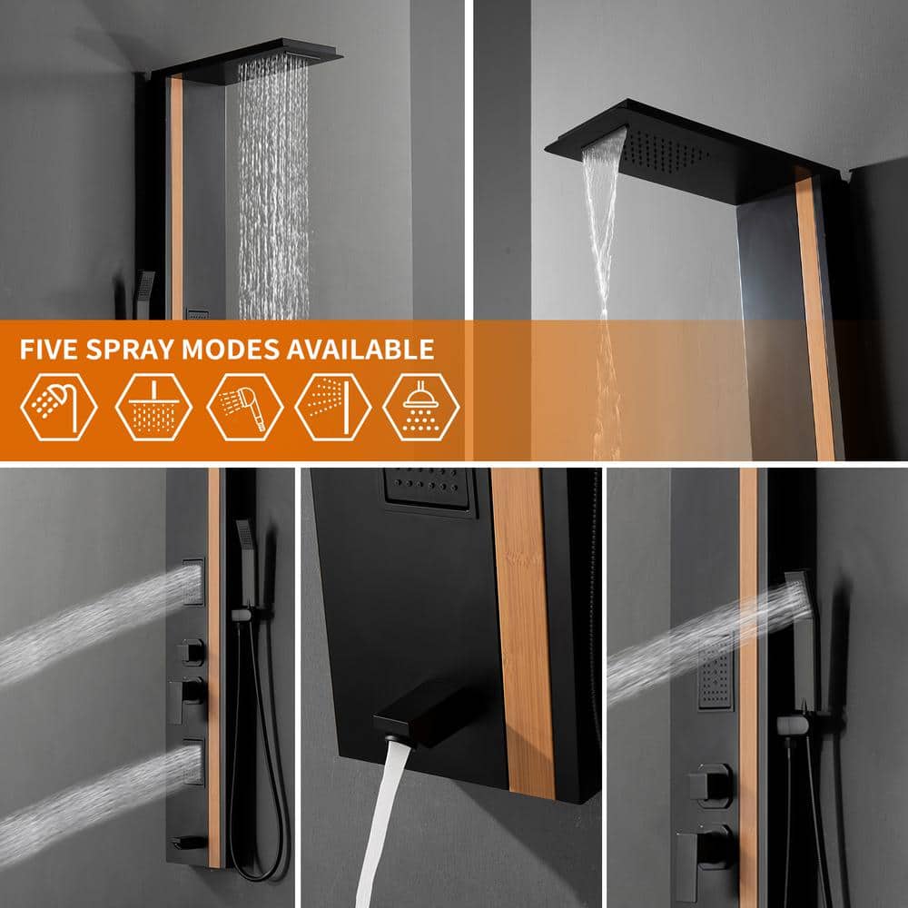 Black and Bamboo Stainless Steel Shower Panel System