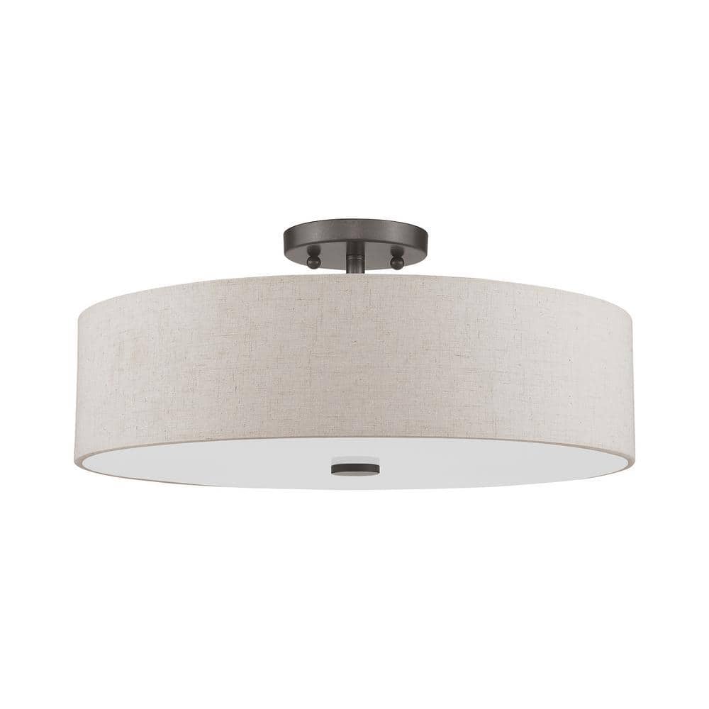 Meridian English Bronze 4-Light Indoor/Outdoor Drum Shade Flush Mount
