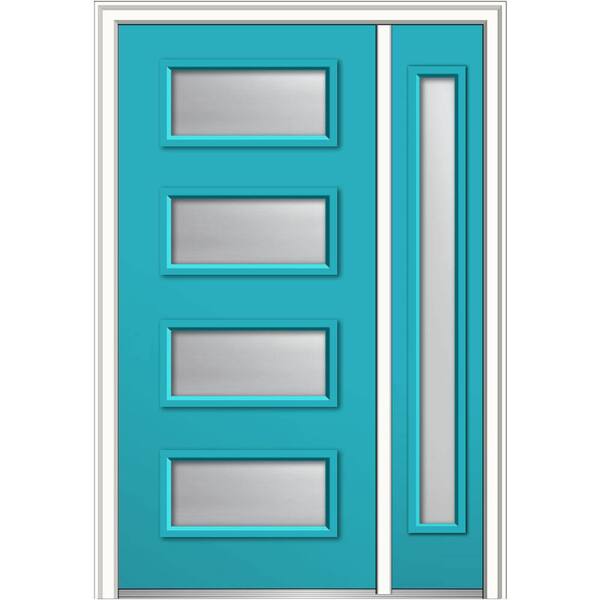 MMI Door 51 in. x 81.75 in. Celeste Clear Low-E Left-Hand 4-Lite Eclectic Painted Fiberglass Prehung Front Door with Sidelite