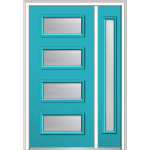 MMI Door 51 in. x 81.75 in. Celeste Clear LowE Right-Hand 4-Lite Eclectic Painted Fiberglass Prehung Front Door with Sidelite