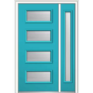 53 in. x 81.75 in. Celeste Clear Low-E Left-Hand 4-Lite Eclectic Painted Fiberglass Prehung Front Door with Sidelite