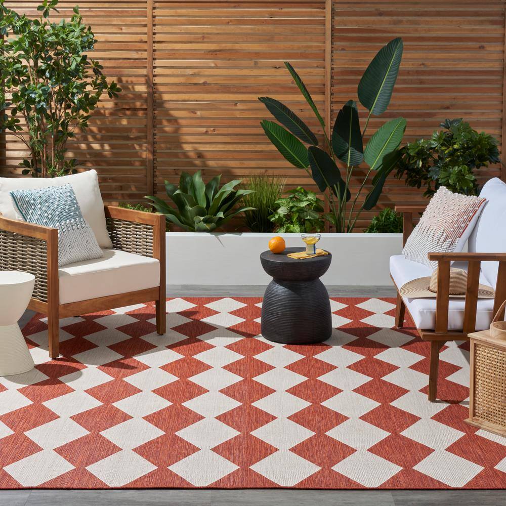Positano Terracotta and Off-White Diamond Outdoor Rug 7' x 10'