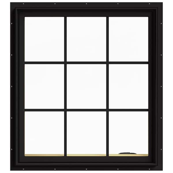 JELD-WEN 36 in. x 40 in. W-2500 Series Black Painted Clad Wood Right-Handed Casement Window with Colonial Grids/Grilles