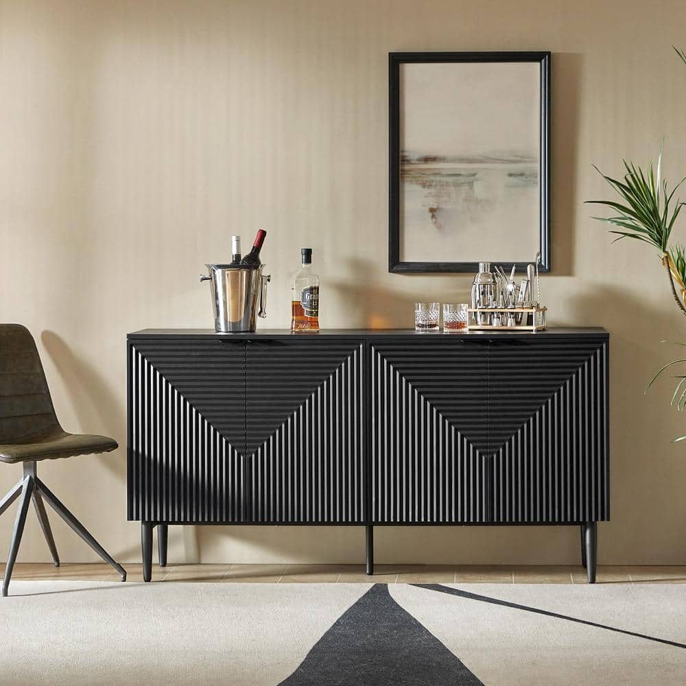 JAYDEN CREATION Kordt Black Modern 63 in. W 4-Door Wood Sideboard with ...