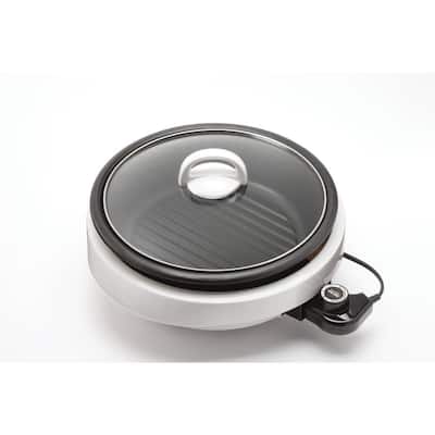 AROMA Super Pot 3-in-1 10 in. White Indoor Grill with Lid