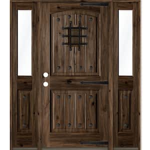 58 in. x 80 in. Mediterranean Knotty Alder Right-Hand/Inswing Clear Glass Black Stain Wood Prehung Front Door w/DHSL