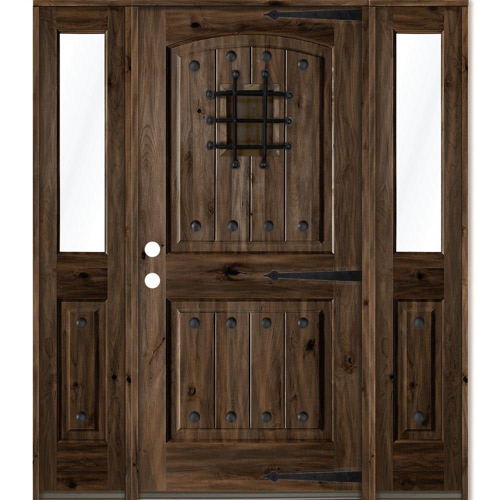 64 in. x 80 in. Mediterranean Knotty Alder Right-Hand/Inswing Clear Glass Black Stain Wood Prehung Front Door w/DHSL price history on PriceWatchPro