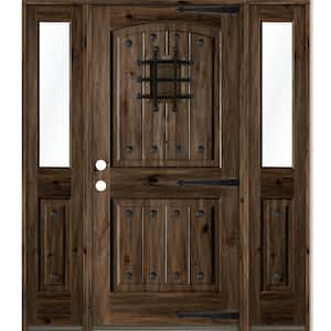 64 in. x 80 in. Mediterranean Knotty Alder Right-Hand/Inswing Clear Glass Black Stain Wood Prehung Front Door w/DHSL