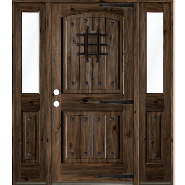 Krosswood Doors 64 in. x 80 in. Mediterranean Knotty Alder Right-Hand/Inswing Clear Glass Black Stain Wood Prehung Front Door w/DHSL