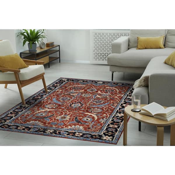 Red/Navy Hand Knotted Wool Traditional Bidjar Collection Rug, 10' x 14', Area Rug