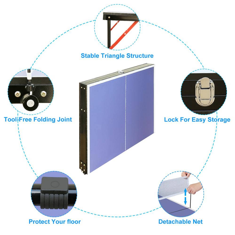 Midsize Blue MDF Foldable Outdoor Table Tennis Set