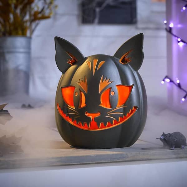 10 in. Halloween Classics Plug-in LED Black Cat Jack-O-Lantern