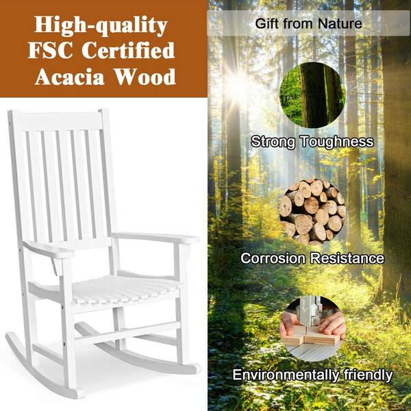 ANGELES HOME White Wood High Back Outdoor Rocking Chair SA101