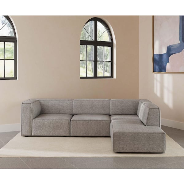 Dockson 116 in. Square Arm 4-piece Fabric L-Shaped Sectional Sofa in. Taupe Boucle with Right Hand Orientation