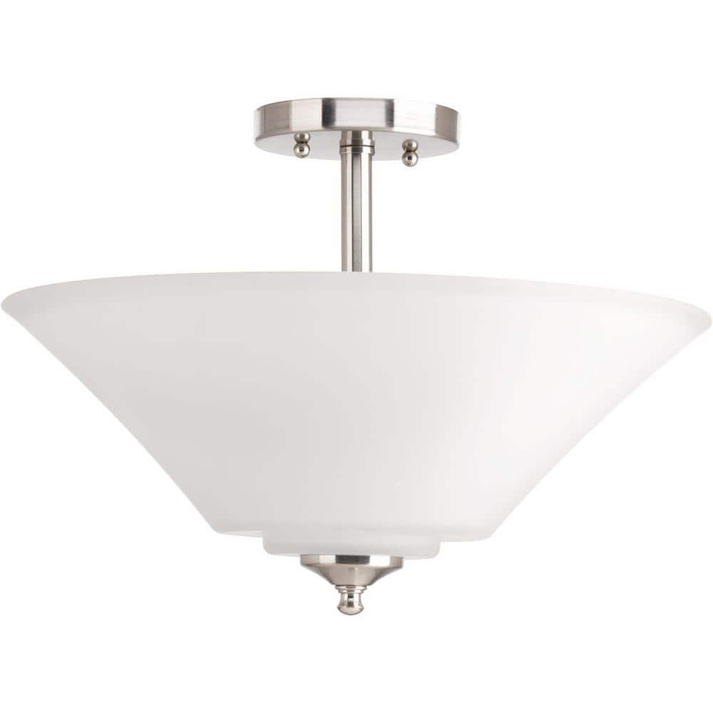Brushed Nickel Glass 3-Light Semi-Flush Mount Fixture