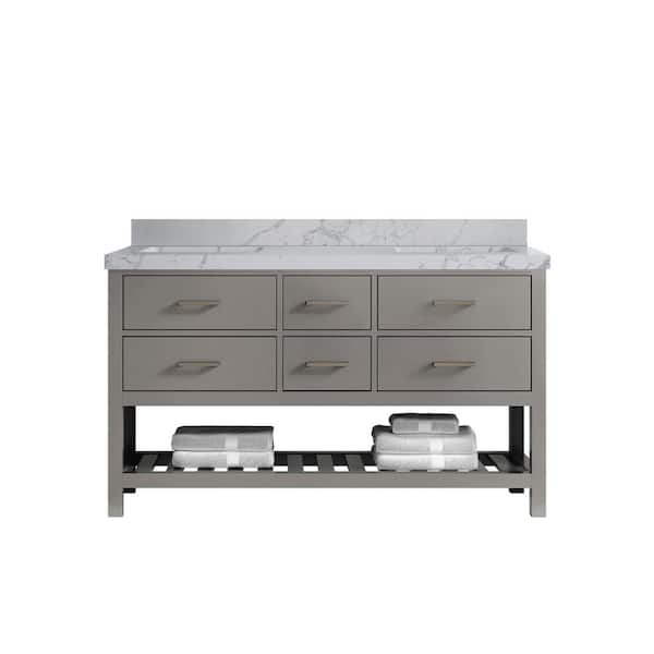 Willow Collections Parker 60 in. Double Sink Freestanding Elephant Gray Bath Vanity with Venatino Qt. Top Unassembled
