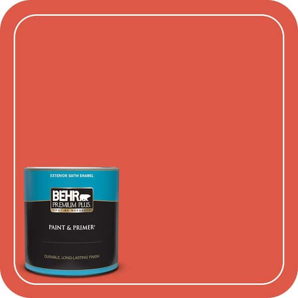 BEHR PREMIUM PLUS 1 qt. #T12-7 Red Wire Satin Enamel Exterior Paint & Primer