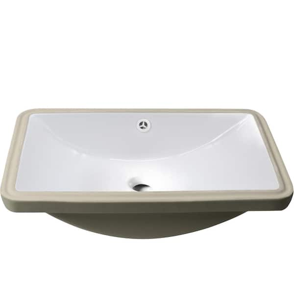 HOROW 23-5/8 in. Rectangular Glazed Ceramic Undermount Bathroom Vanity Sink in White with Overflow Drain