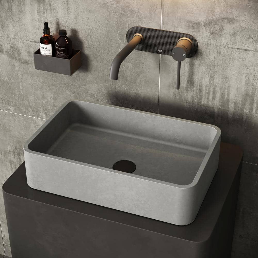 Gray Concrete Rectangular Above-Counter Vessel Sink