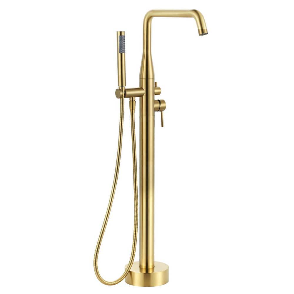 1-Handle Floor Mounted Freestanding Tub Faucet with Handheld Shower in Brushed Gold price history on PriceWatchPro