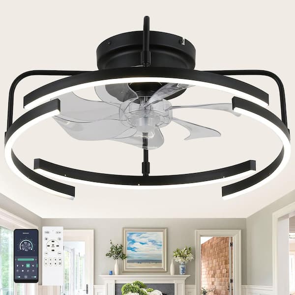 Oaks Aura Eva 20 in. Indoor Cyberpunk Modern Black 6-DIY Shape Dimmable Smart Ceiling Fan with Lights 6-Speed Ceiling Fan w/Remote